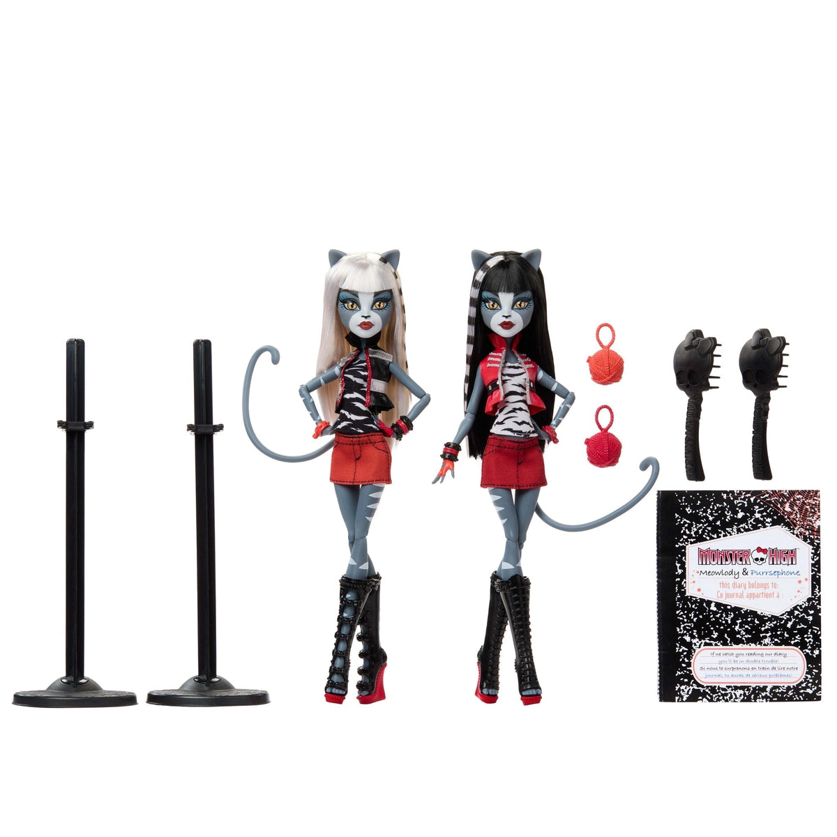 Monster High Boo-Riginal Creeproduction Meowlody And Purrsephone Dolls With Diary And Doll Stands