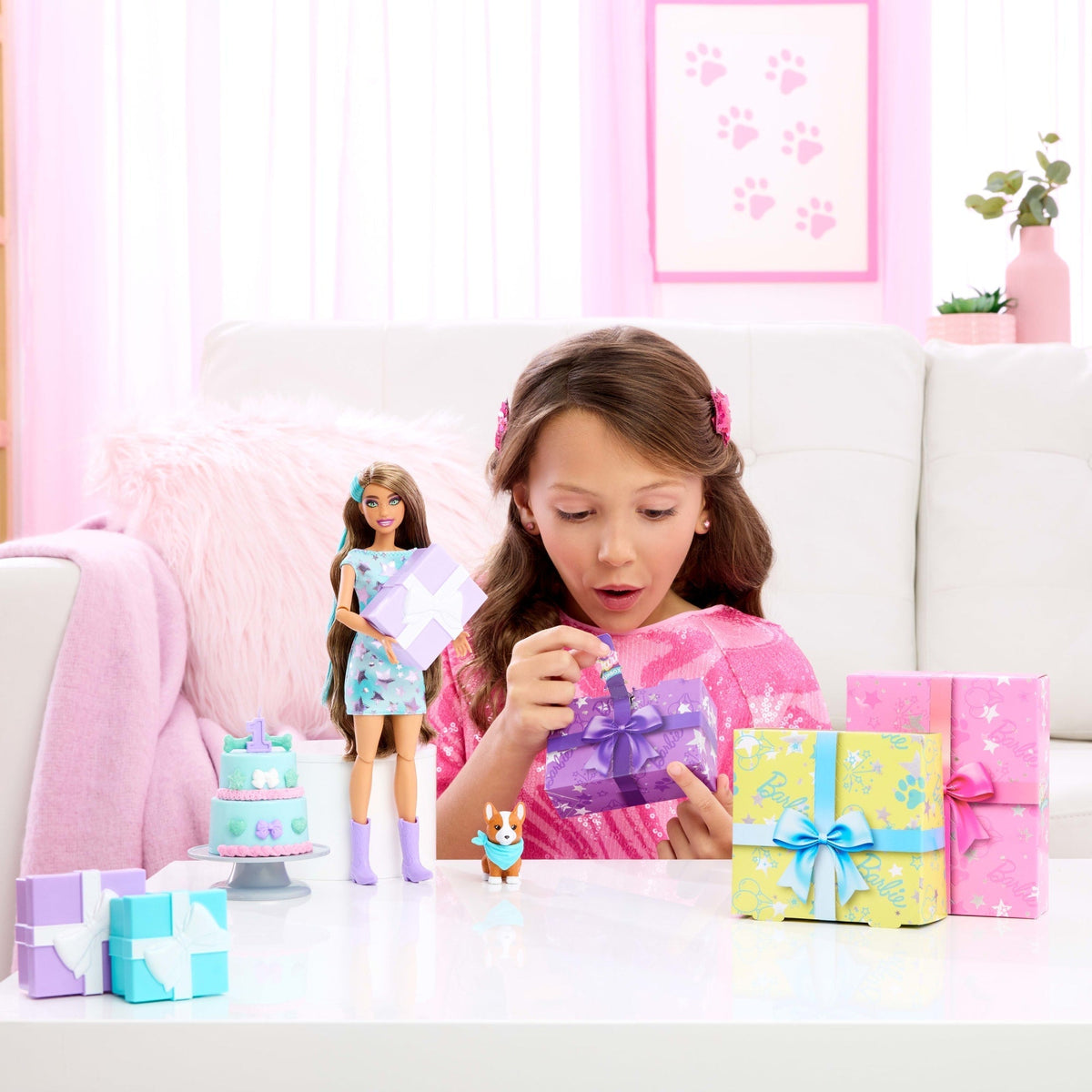Barbie Party Unboxed Pet Birthday Series Doll & Accessories, Party Stars Set With 10 Surprises