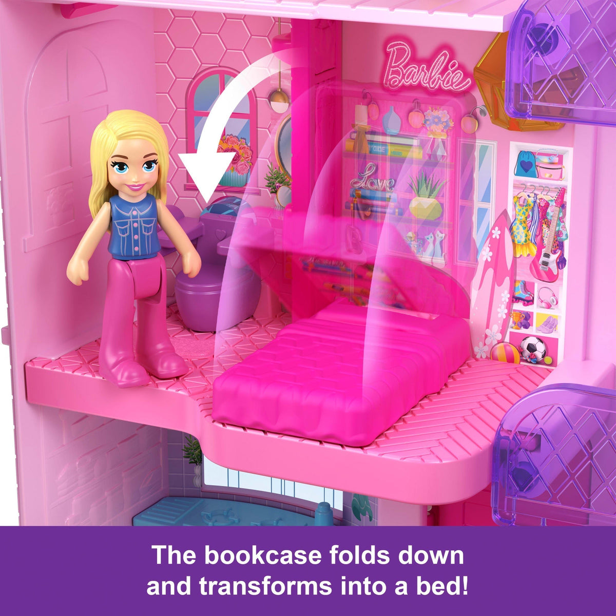 Polly Pocket Barbie Dreamhouse Compact, Dollhouse Playset With 3 Micro Dolls, 1 Pet & 11 Accessories
