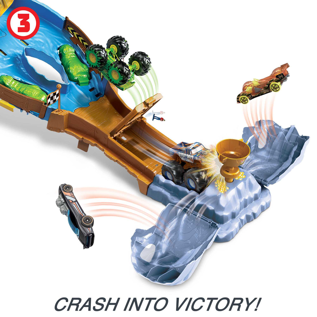 Hot Wheels Monster Trucks Playset With 2 1:64 Scale Toy Trucks