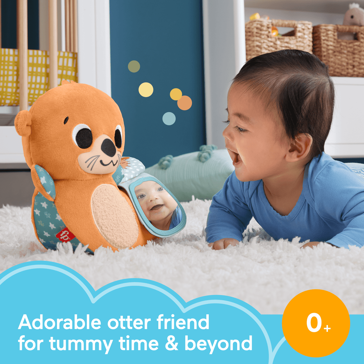 Fisher-Price 2-In-1 Rockin’ Tummy Time Otter Plush Toy With Soft Book For Newborn Sensory Play
