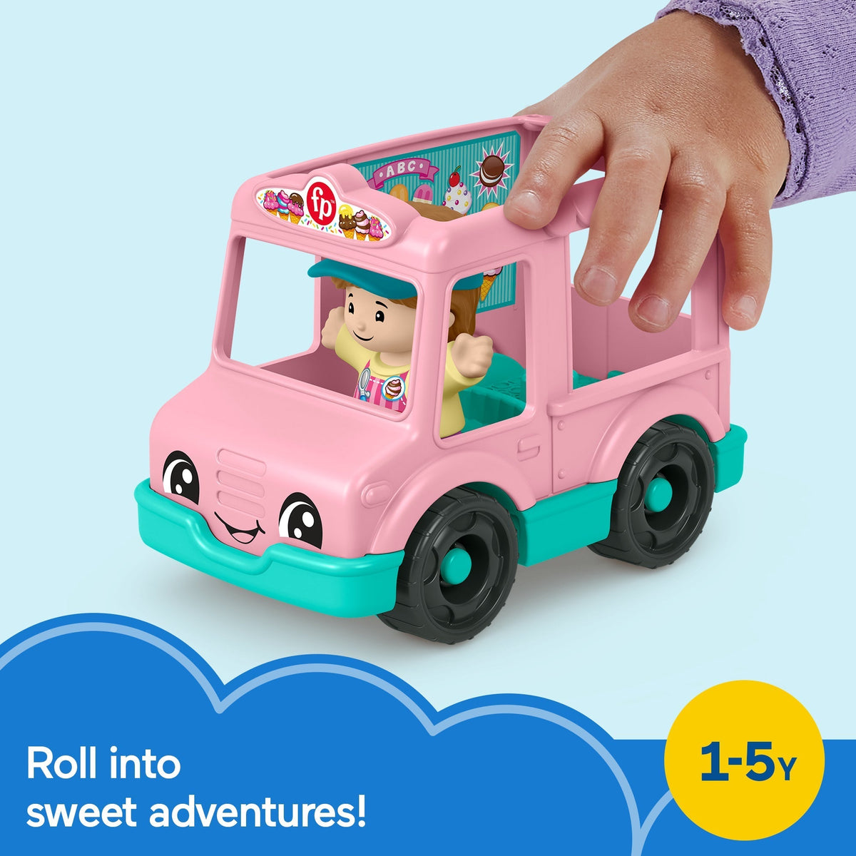 Fisher-Price Little People Ice Cream Truck, Push-Along Toy Vehicle & Figure For Toddlers & Kids