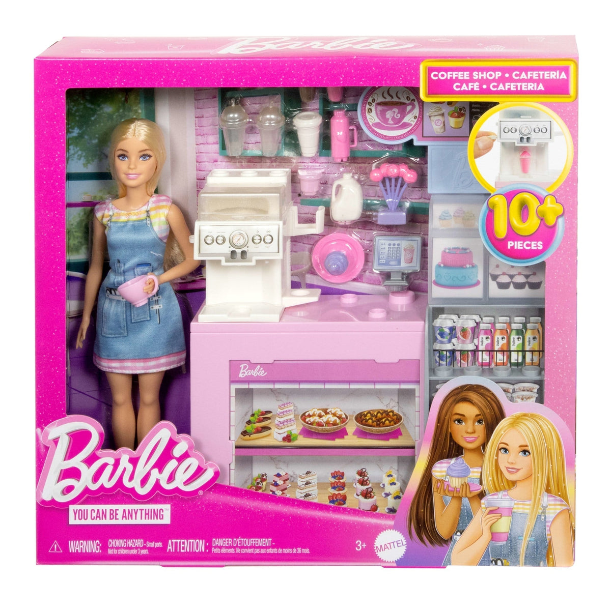 Barbie  Coffret de Jeu  Café, Poupée Barista Blonde, 10+Accessoires