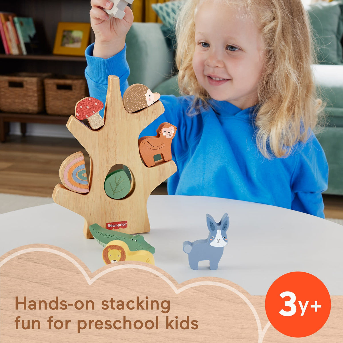 Fisher-Price Wooden Balance Tree Preschool Stacking Activity Toy, 10 Wood Pieces