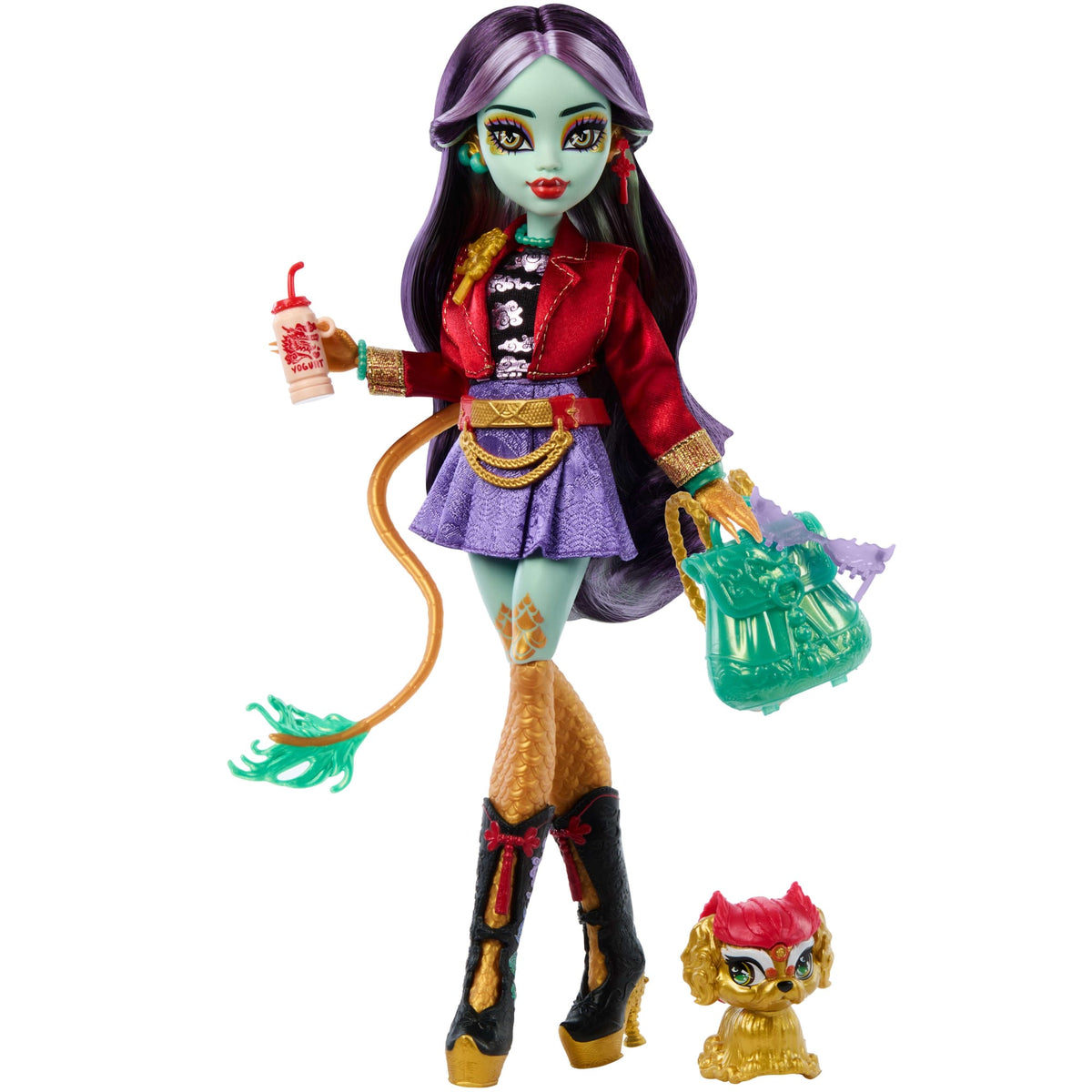 Monster High Jinafire Long Fashion Doll With Pet Dog Cloudy “Yun Yun” And 7 Accessories