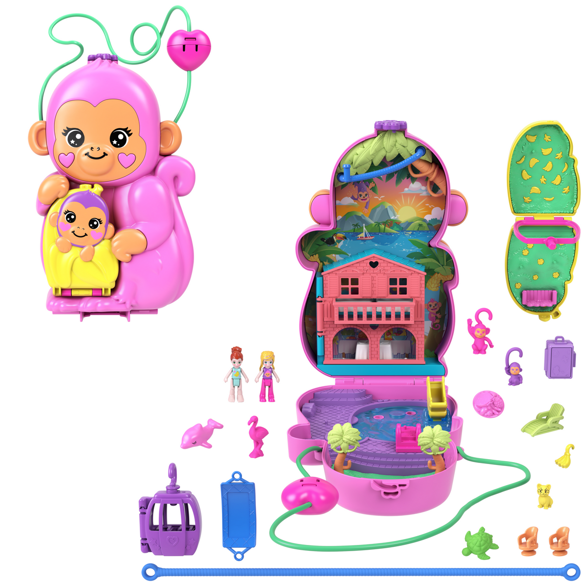 Polly Pocket  Coffret de Jeu  Maman Singe et Bébé, 2Micro-Poupées
