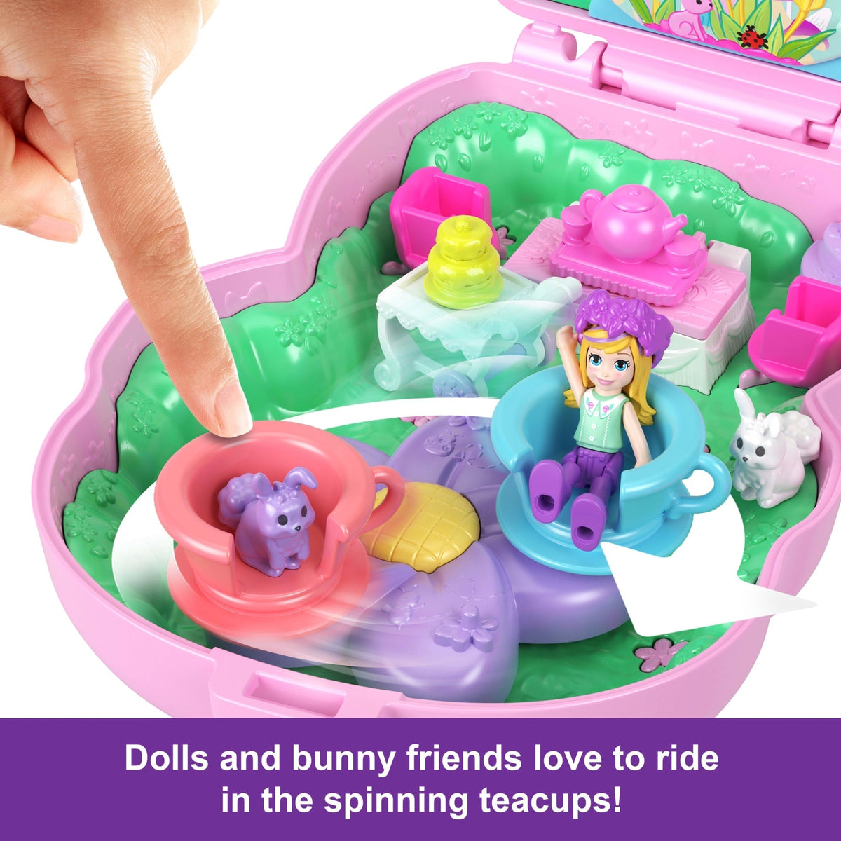 Polly Pocket Tea Party Bunny Compact Playset With 1 Micro Doll And Pet Bunnies, Travel Toy With Styling Accessories