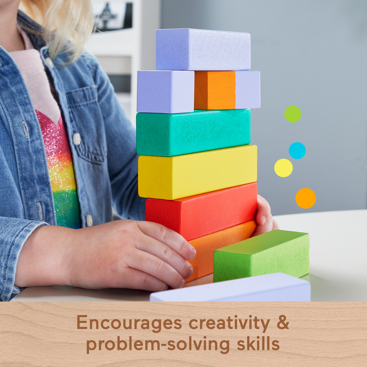 Fisher-Price Wooden Stacking Blocks Building Toy For Toddlers, 65 Wood Pieces