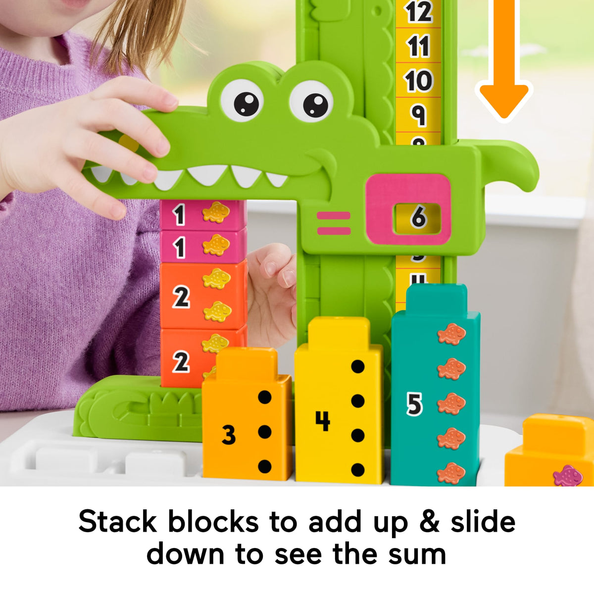 Fisher-Price Adding Alligator Educational Toy With 10 Stacking Blocks For Preschool Kids