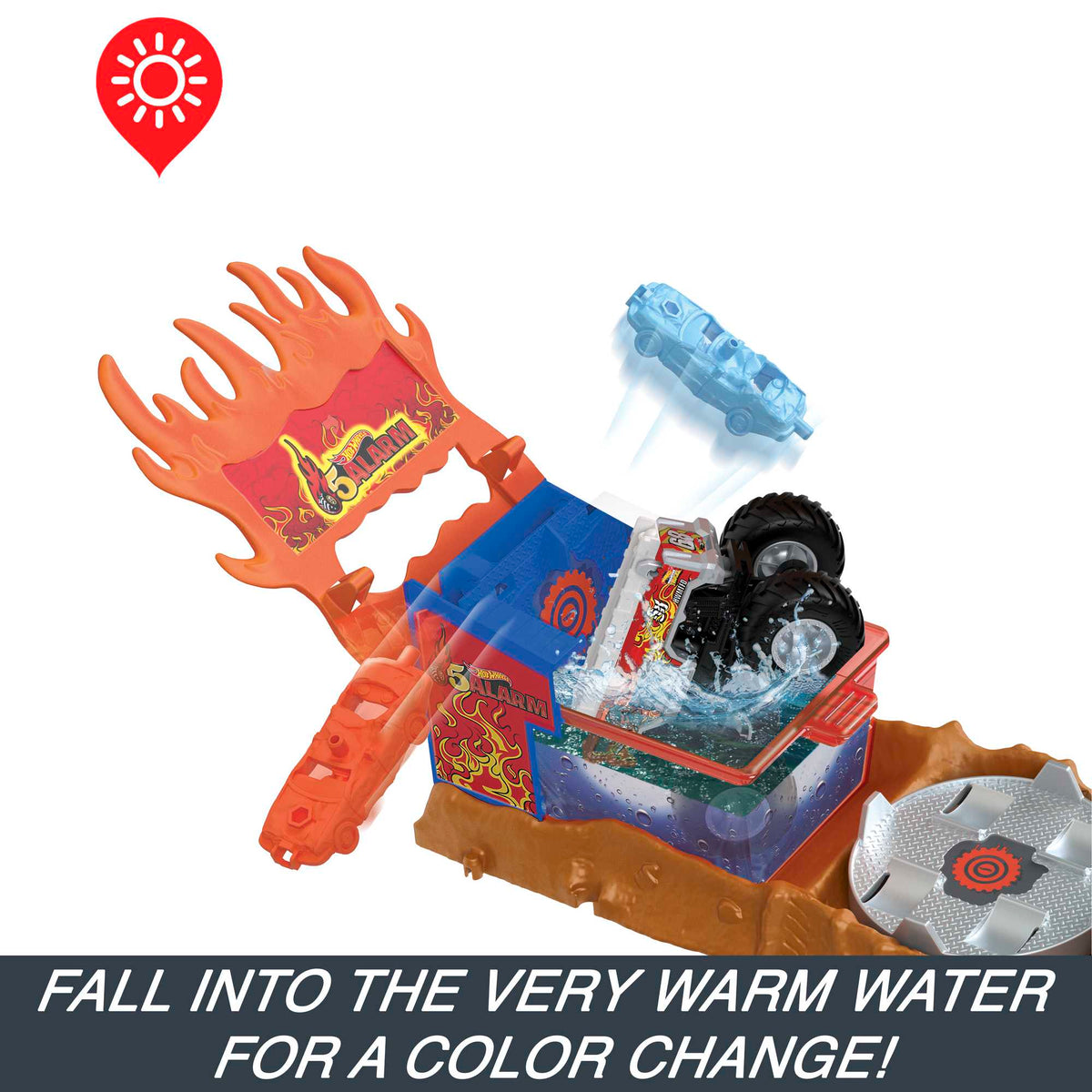 Hot Wheels Monster Trucks Arena Smashers Color Shifters 5-Alarm Rescue Playset, Fire Truck Crash Toy
