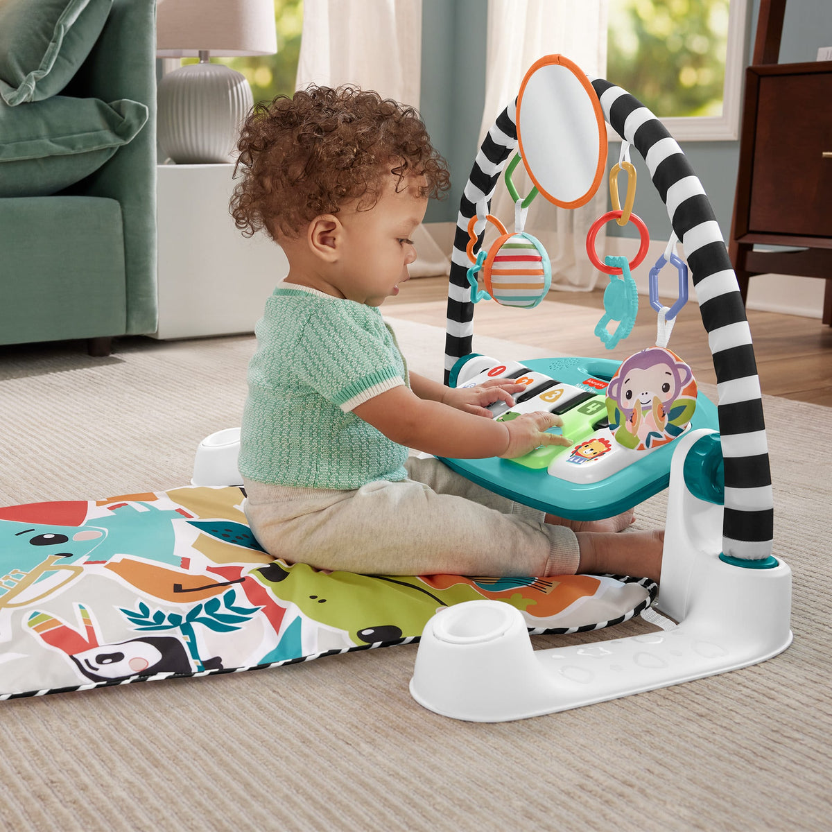 Fisher-Price  Tapis Piano Lumières et Apprentissage, Bleu, Français
