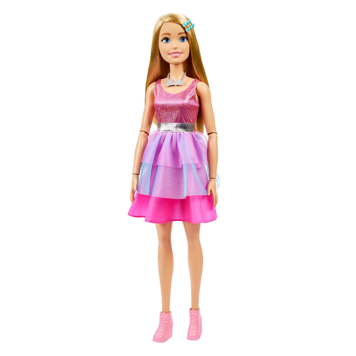 Barbie Large Dolls Muñeca Vestido Rosa con Morado Cabello Rubio 71 cm