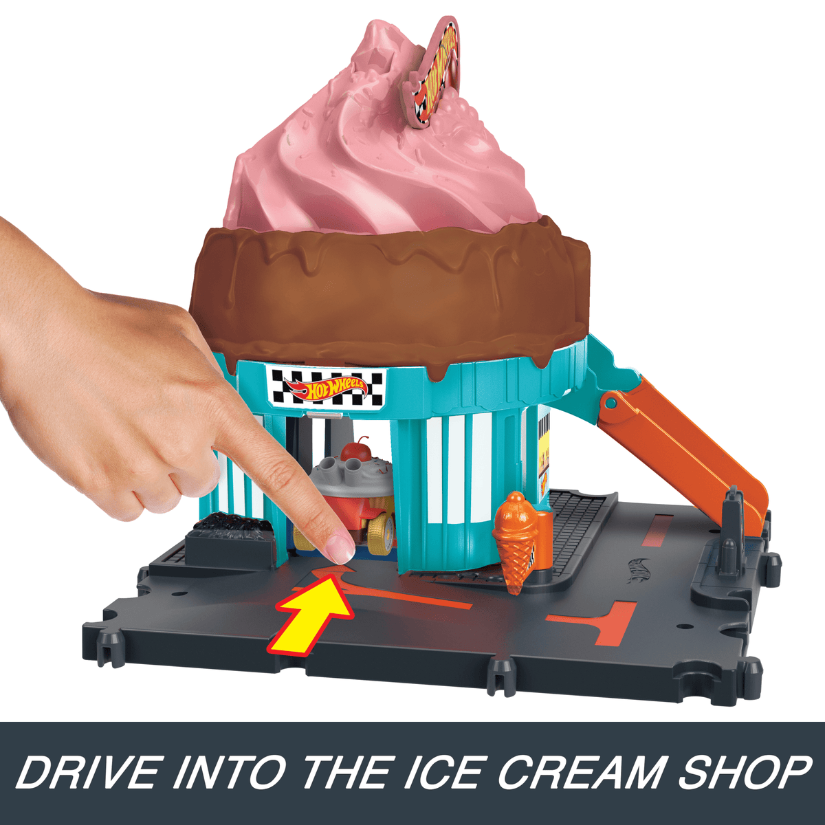 Hot Wheels City Downtown Ice Cream Swirl Playset From The Series “Let's Race” With 1 Toy Car